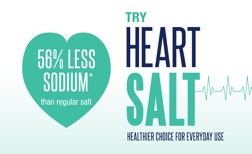Heart Salt promotional card: 56% less sodium than regular salt