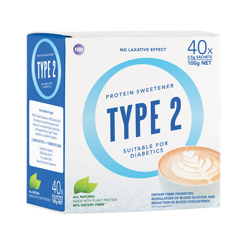 Type 2 Protein Sweetener Australian retail box with 40 sachets